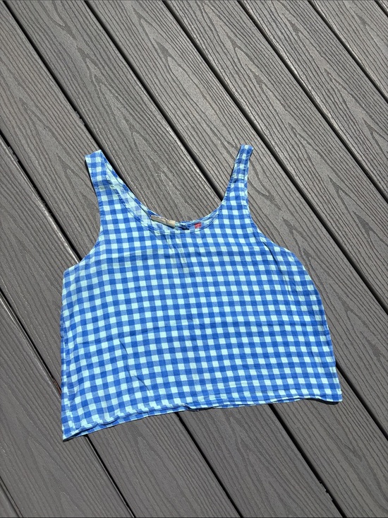 SO Tops - Blue Gingham Crop Tank Top